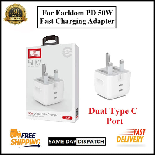 For Earldom Dual Interface PD 50W & Dual Type C Fast Wall Charging Adapter