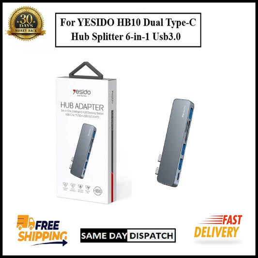 For Yesido HB10 6 in 1 USB-C Type-C Ports Hub Docking Station Adapter