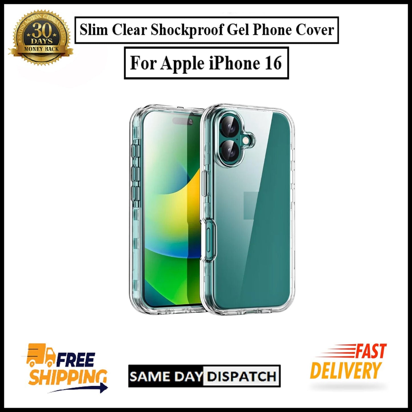 For Apple iPhone 16 Slim Clear Shockproof Gel Phone Cover