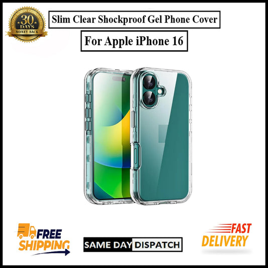 For Apple iPhone 16 Slim Clear Shockproof Gel Phone Cover