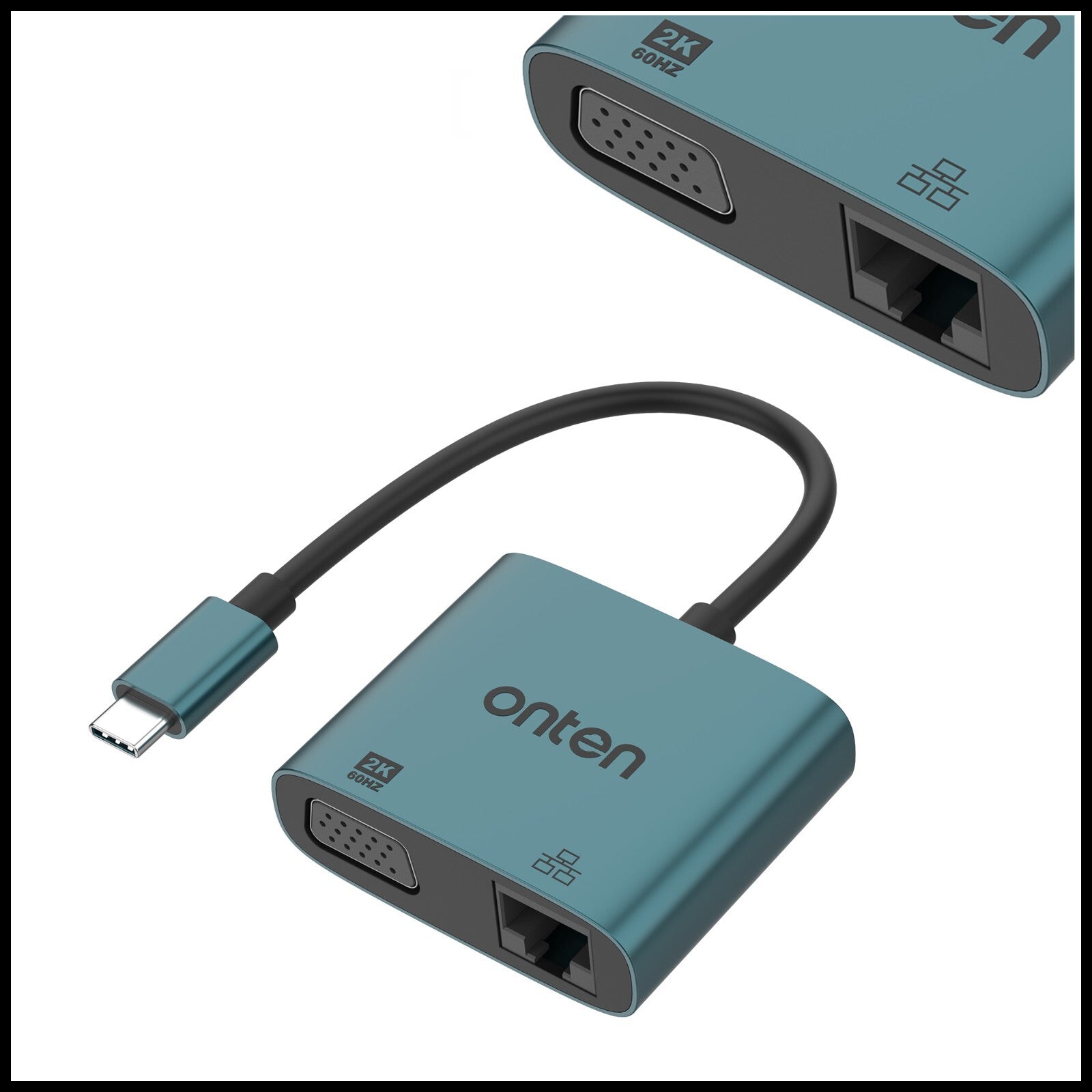 For Onten UC289 USB-C to VGA 2K 60Hz Converter Adapter With RJ45 (100M)