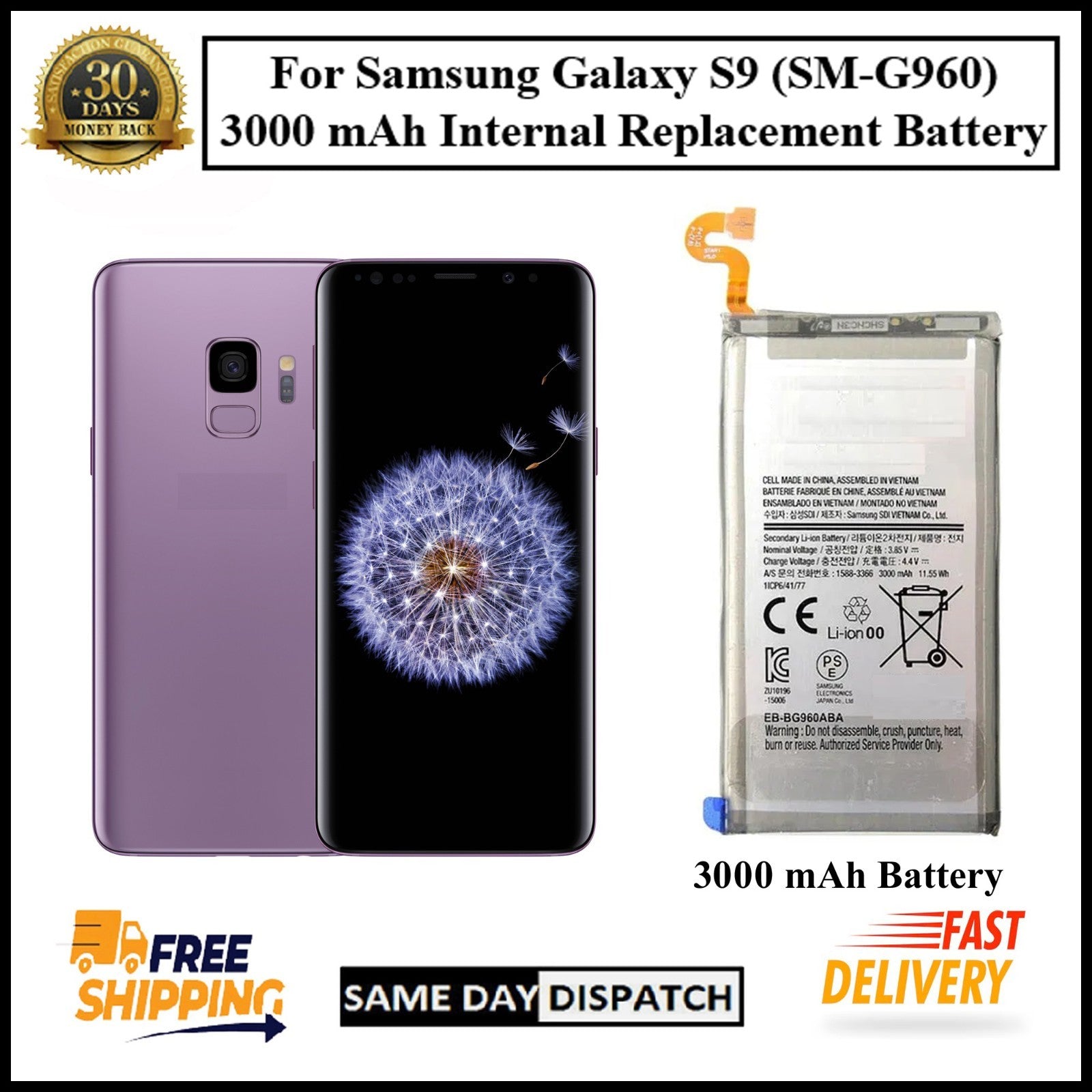 For Samsung Galaxy S9 (SM-G960) 3000mAh Internal Replacement Battery
