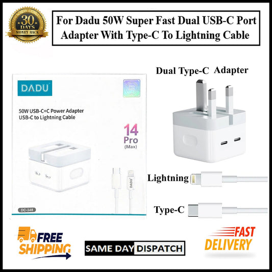 For Dadu 50W Type-C Power Adapter With Type-C to iPhone Fast Charger Cable