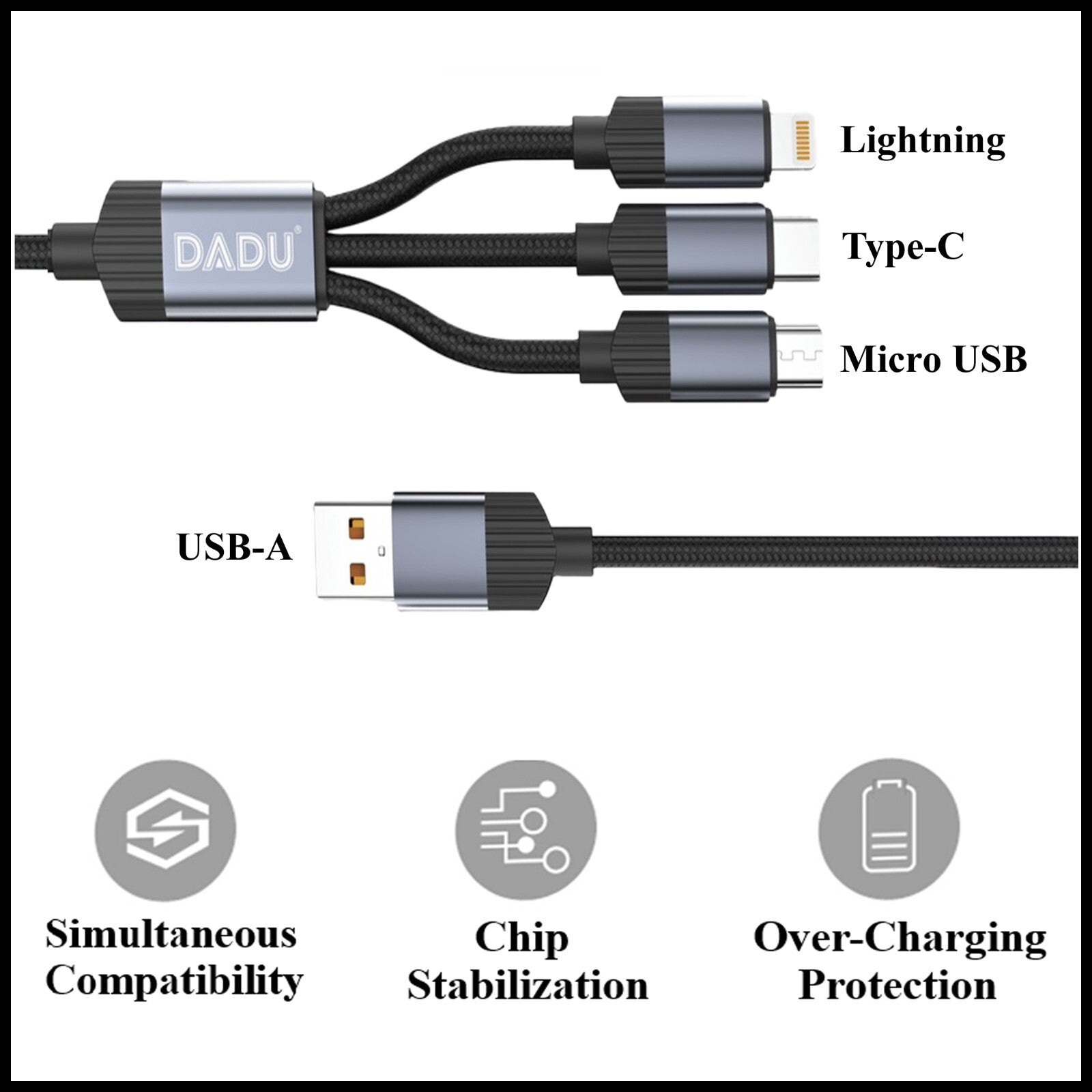 For Dadu 3-in-1 Multi Fast USB Charging Cable For iPhone/Type-C/Micro USB