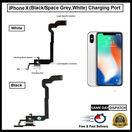 For i Phone Genuine X Charging Port Flex ( Black/Grey/White) With Mic 
