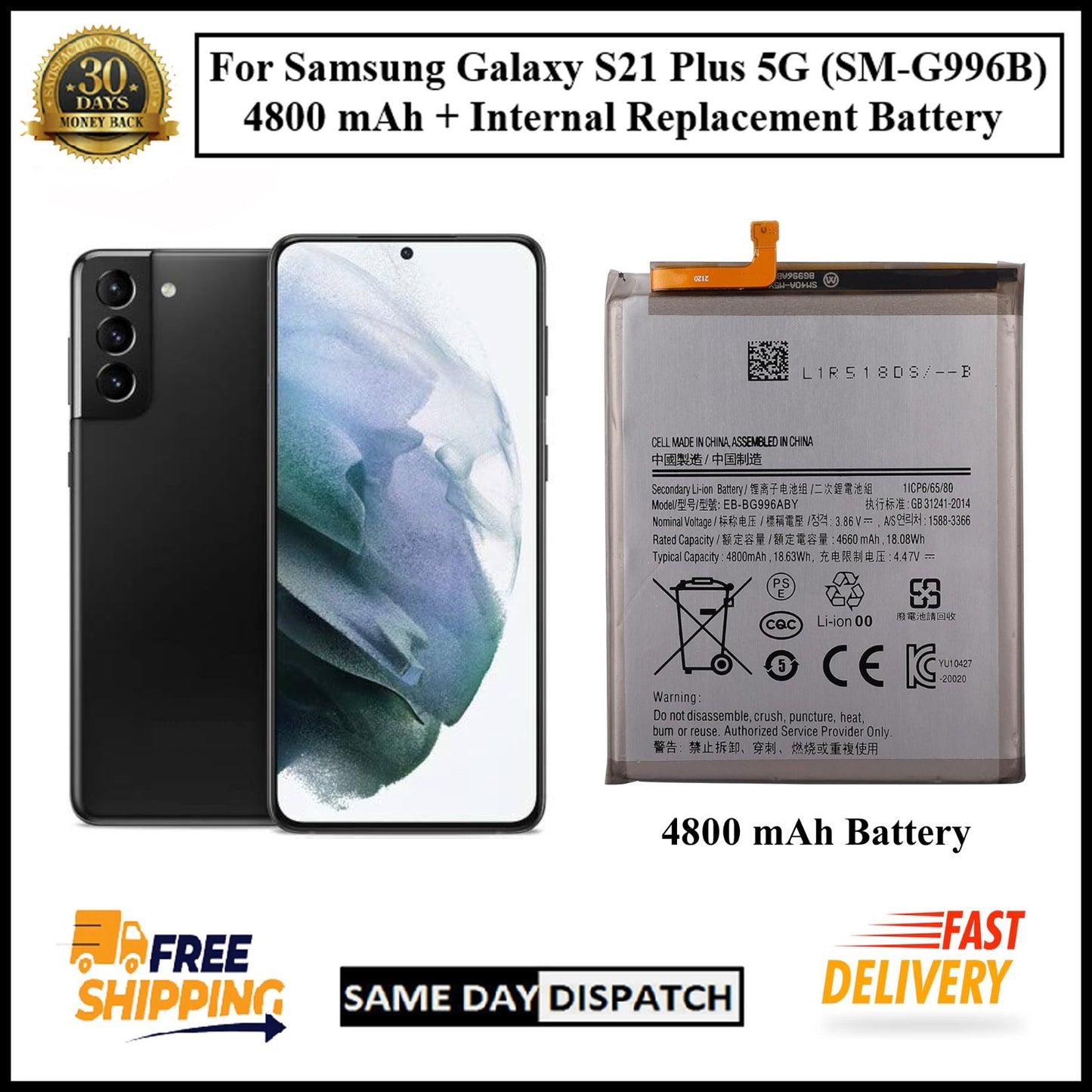 For Samsung Galaxy S21 Plus 5G (SM-G996B) 4800mAh+ Internal Replacement Battery