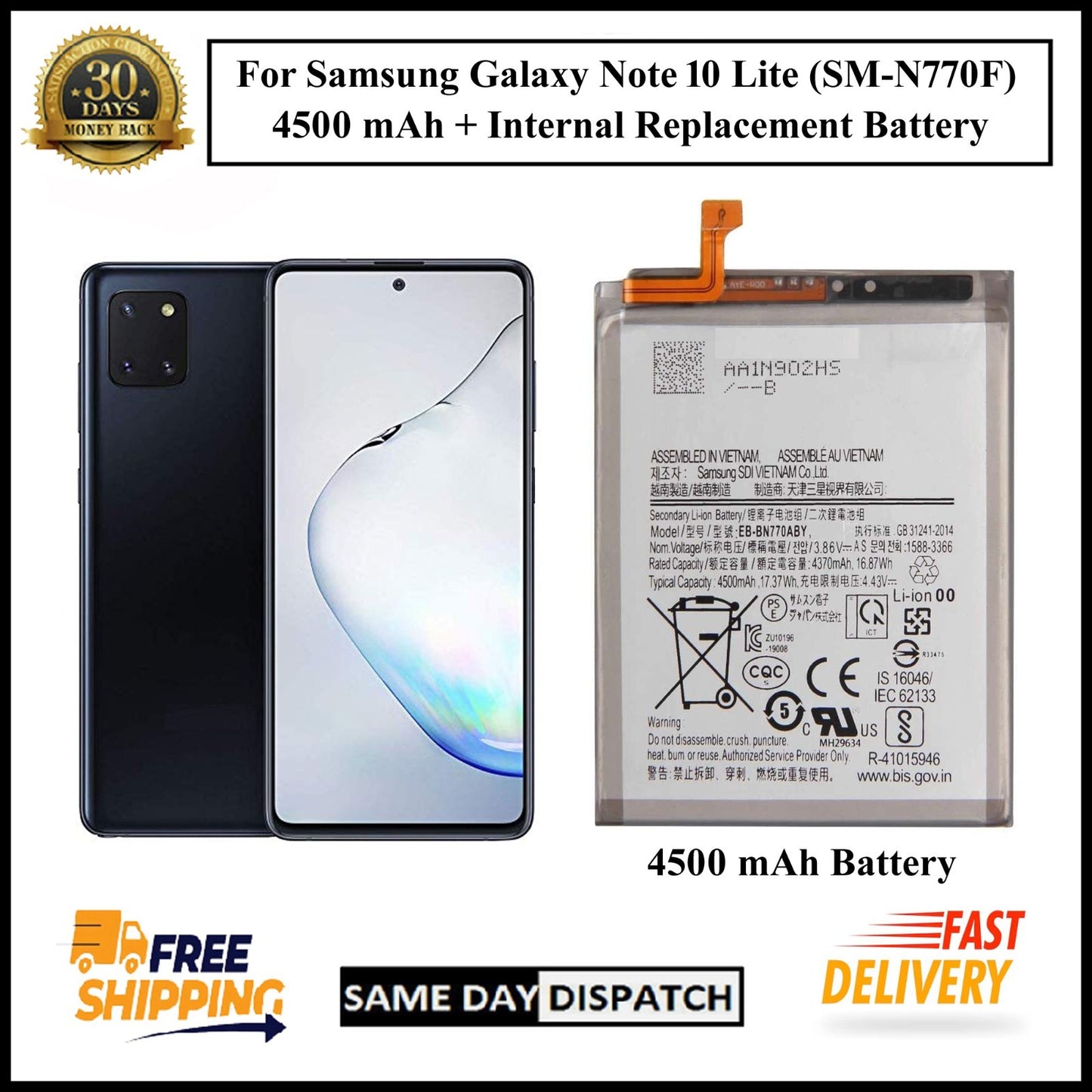 For Samsung Galaxy Note 10 Lite (SM-N770F) 4500mAh+ Internal Replacement Battery