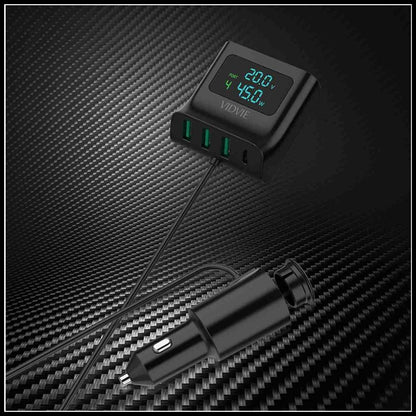 For Vidvie 60W Multifunction USB Fast Car Charger Hub With Display-4 Port