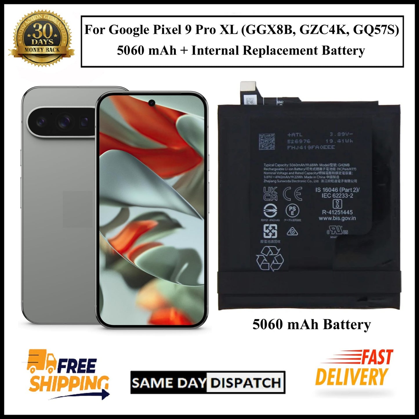 For Google Pixel 9 Pro XL ( GH2MB ) 5060mAh+ Internal Replacement Battery