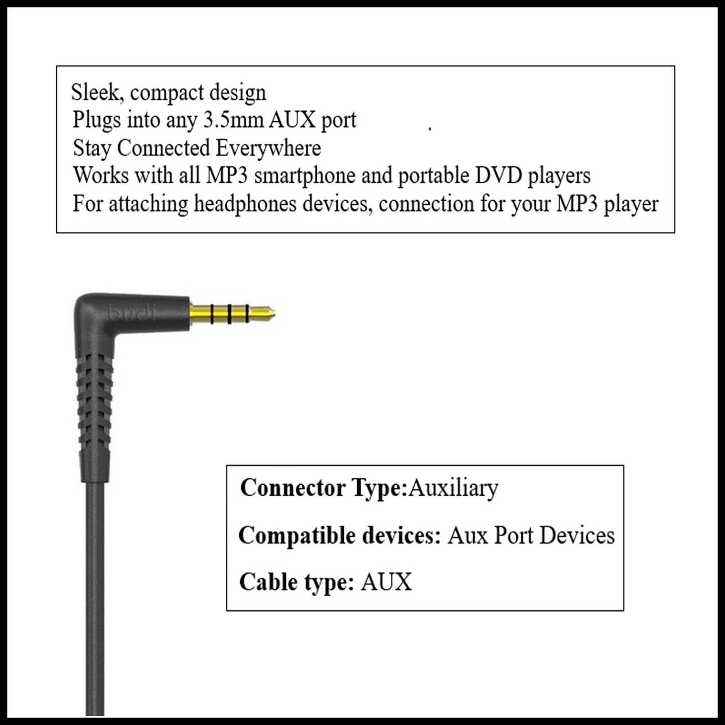 For Budi 3.5mm Jack to Jack  Fast AUX Audio Cable-1.2M