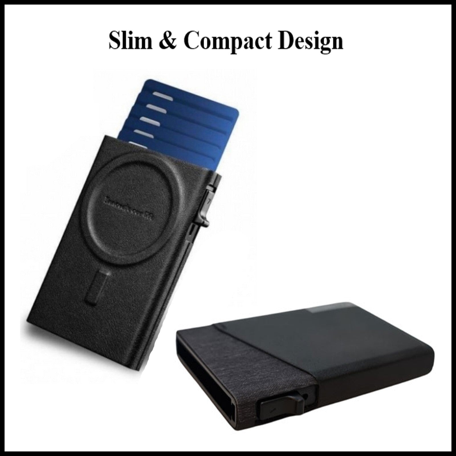 Zhuse Function Card Package Automatic Eject, Pop-up MagSafe Card Wallet-Black