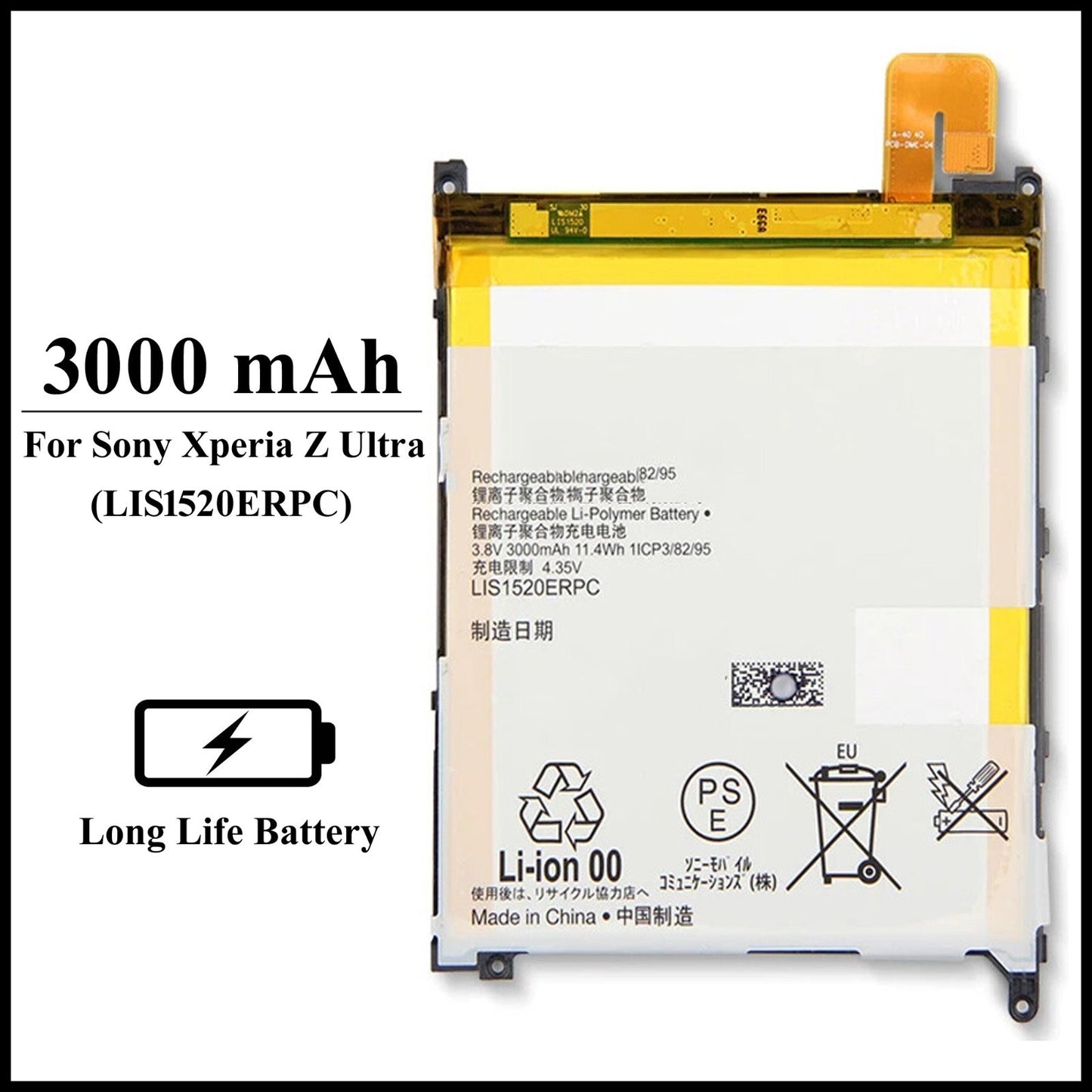 For Sony Xperia Z Ultra C6802,C6806,C6833(LIS1520ERPC) 3000mAh+ Internal Battery