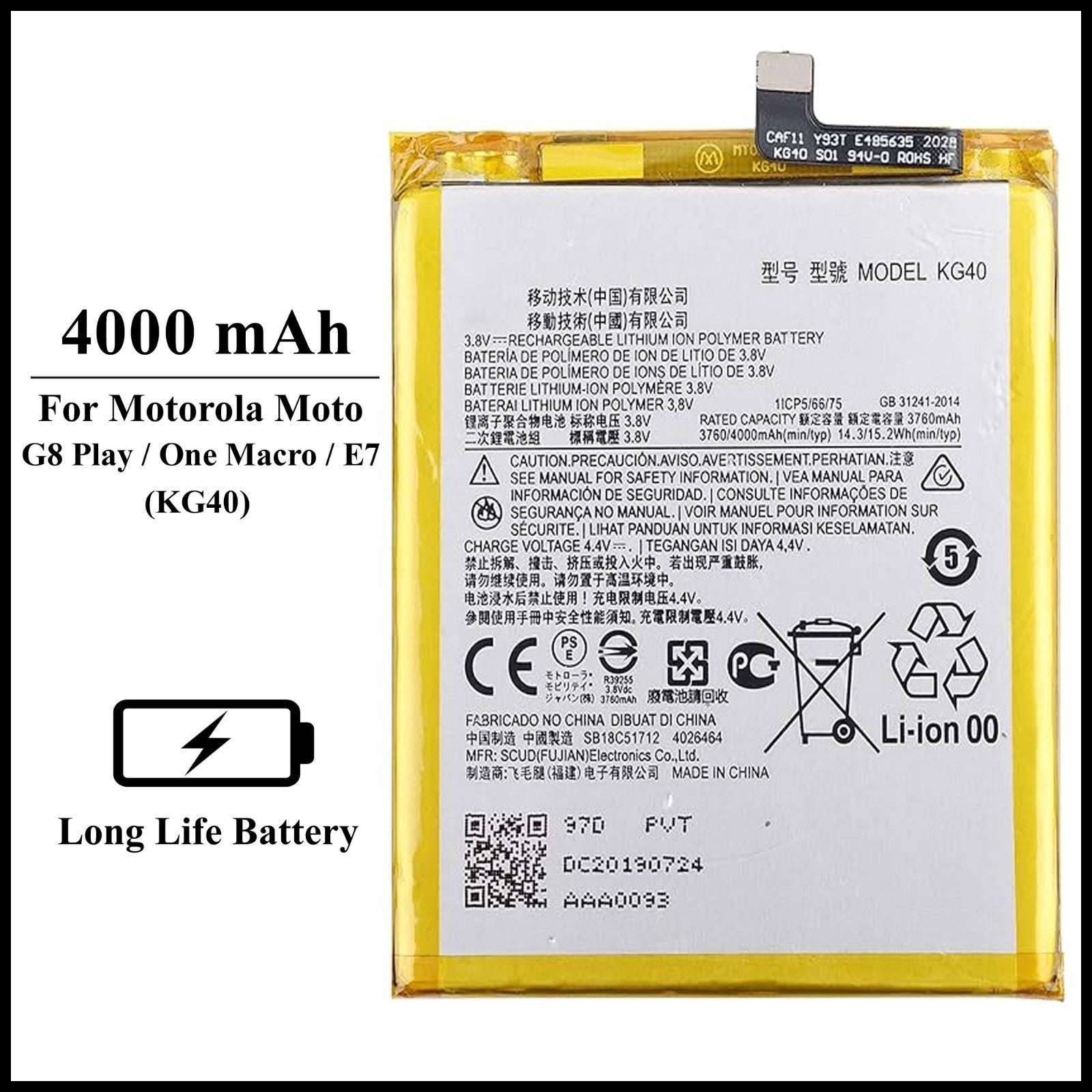Motorola Moto G8 Play /One Macro /E7 (KG40)4000mAh+ Internal Replacement Battery
