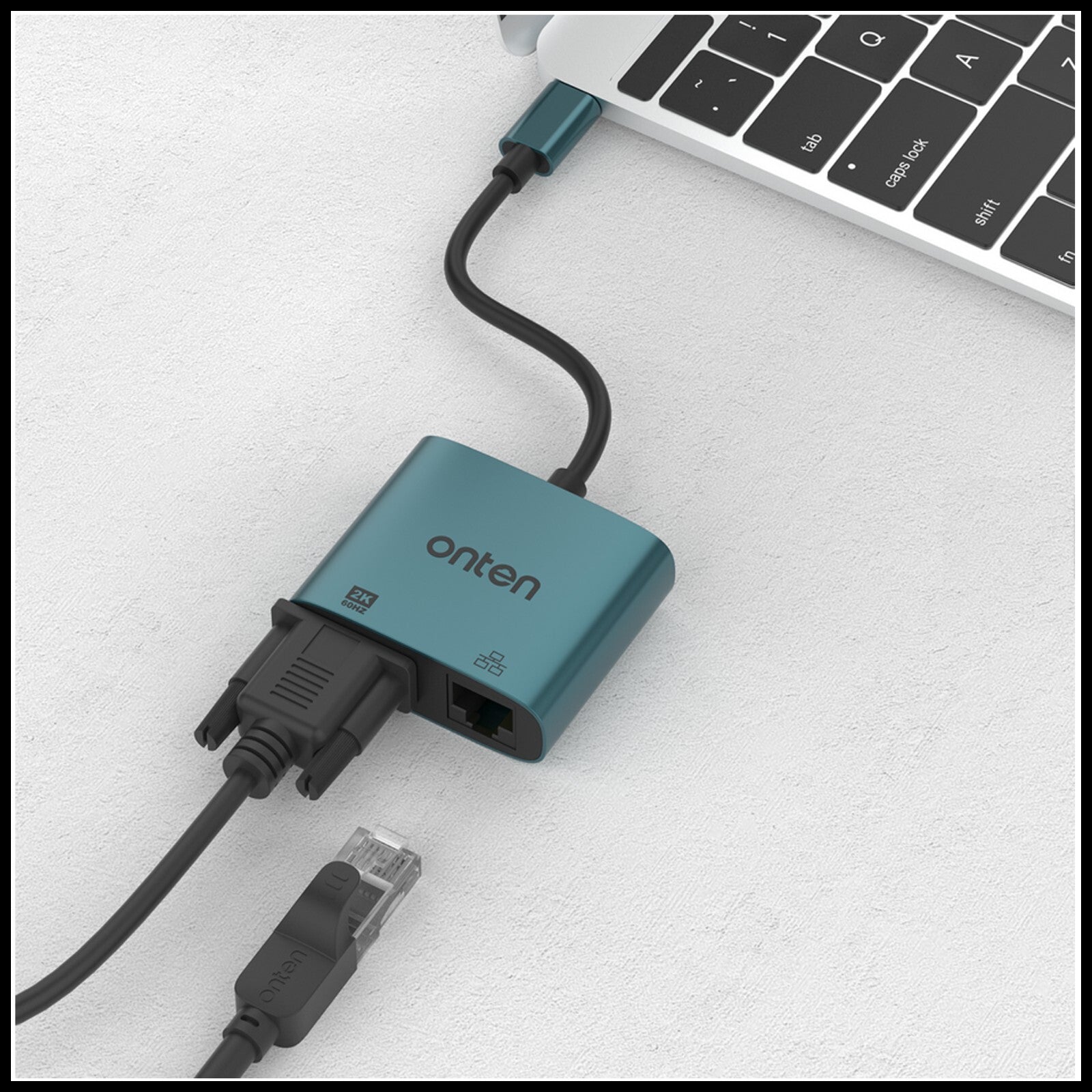 For Onten UC289 USB-C to VGA 2K 60Hz Converter Adapter With RJ45 (100M)
