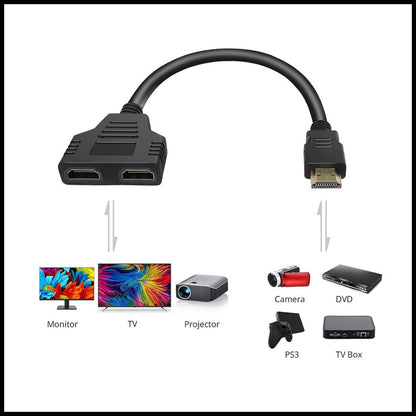 For HDMI Male to Dual Twin HDMI Female 1 in 2 Out Cable Adapter