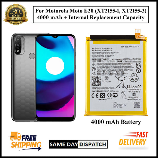 For Motorola Moto E20 / XT2155-1-3 (NT40) 4000mAh+ Internal Replacement Battery