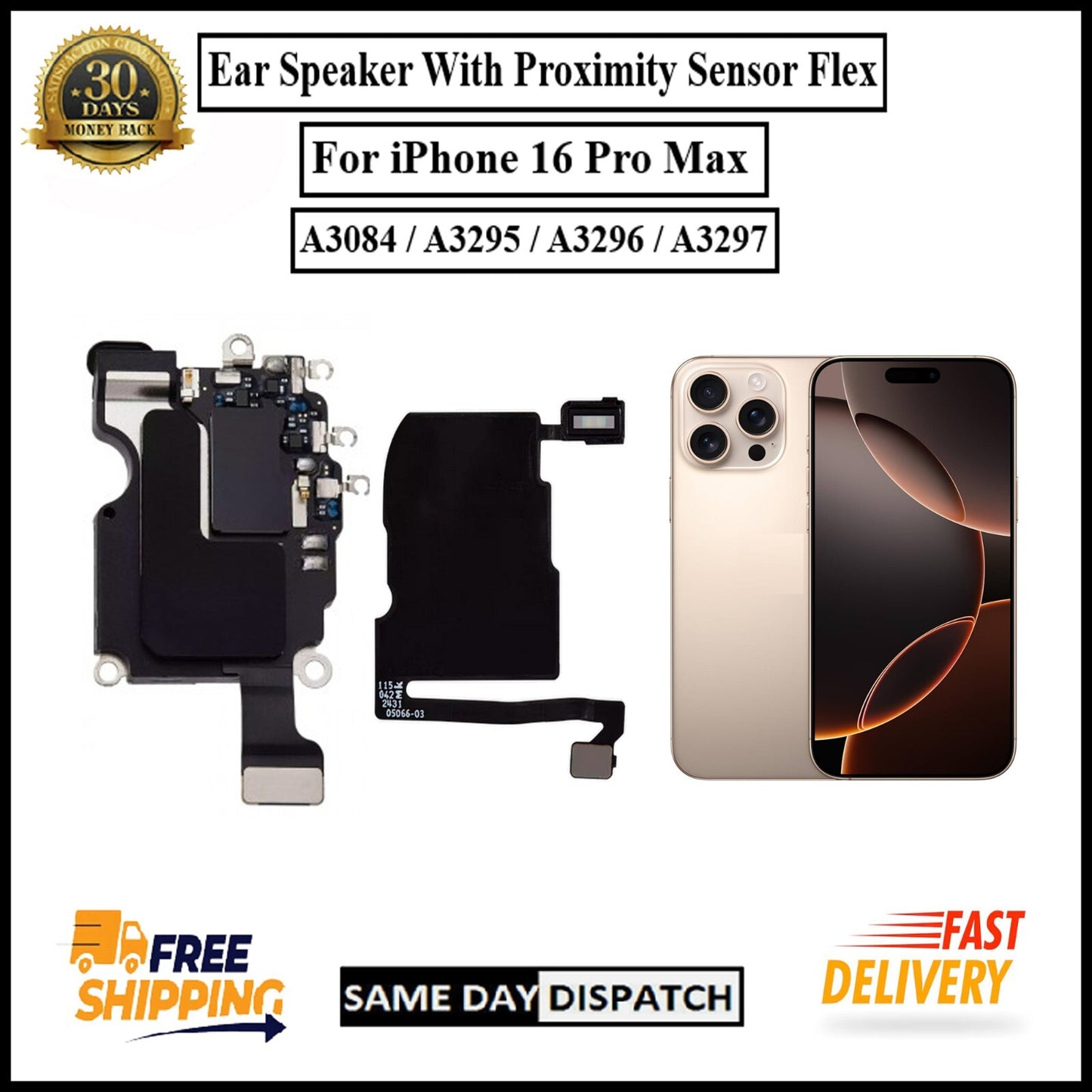 For iPhone 16 Pro Max Ear Speaker Sensor With Proximity Mic Earpiece Sensor Flex