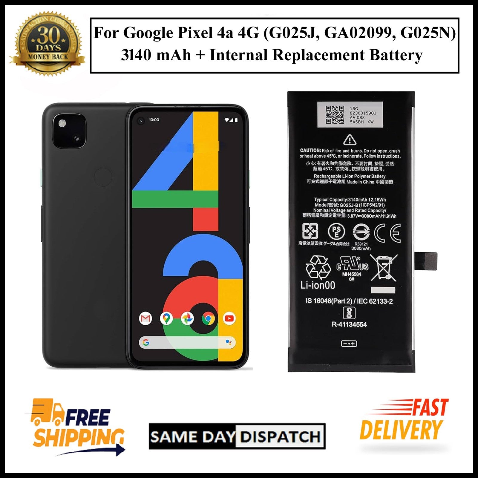 For Google Pixel 4a 4G ( G025J-B ) 3140mAh+ Internal Replacement Battery