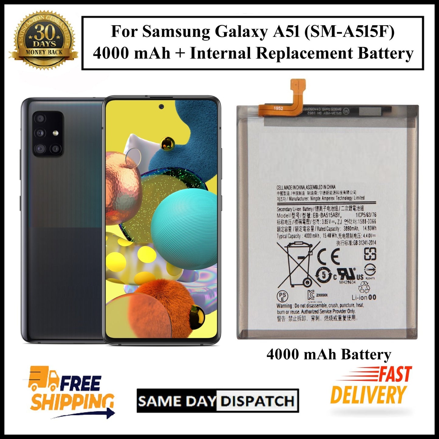 For Samsung Galaxy A51/ ( SM-A515F ) 4000mAh+ Internal Replacement Battery