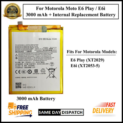Motorola Moto E6 Play XT2029 / E6i (KS40) 3000mAh+ Internal Replacement Battery