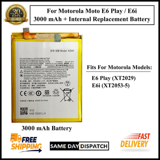 Motorola Moto E6 Play XT2029 / E6i (KS40) 3000mAh+ Internal Replacement Battery