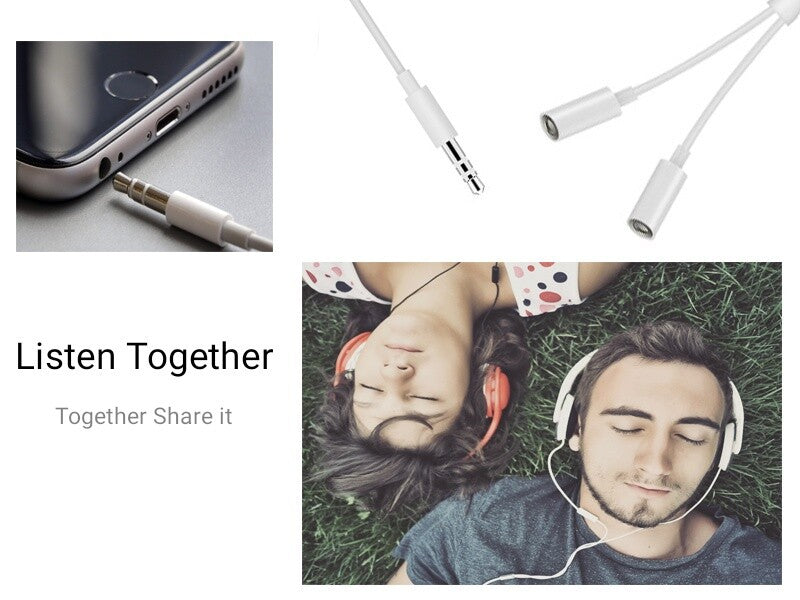 3.5 mm Male to Dual Port Female Headphone Jack Aux Audio Splitter Adapter