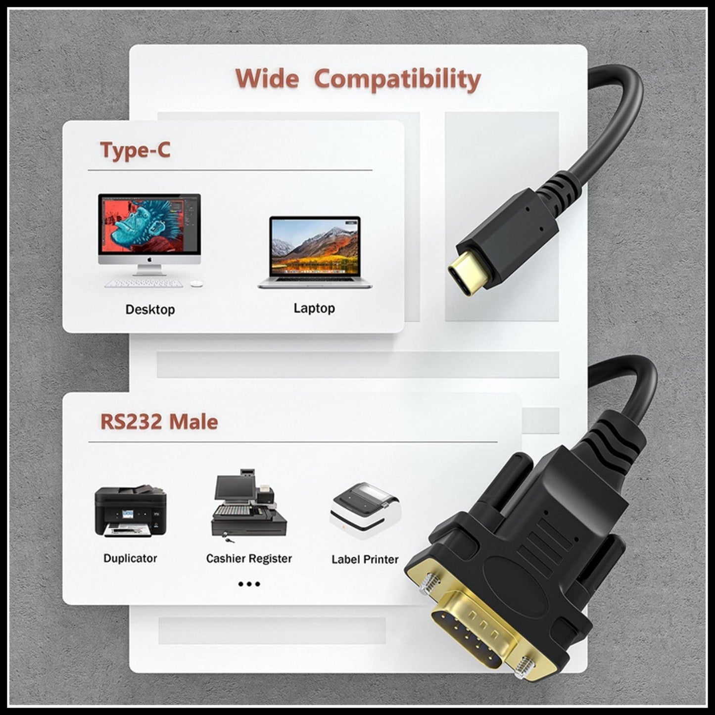 For USB Type-C to DB9- 9 Pin RS232 Serial Male Fast Converter Adapter Cable