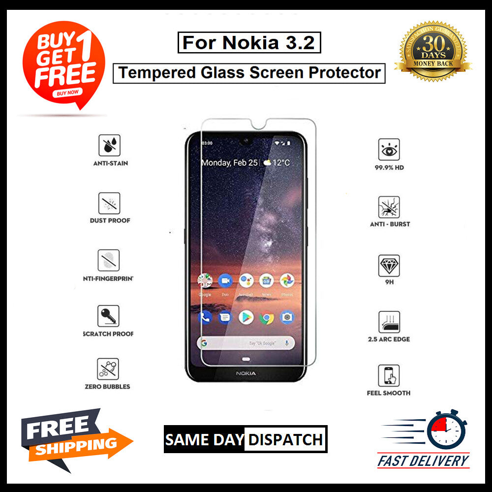 2X For Nokia 2.3/2.4/3.1/3.2/3.4/4.2/5.3/6.2/7.1/7.2/8.1Tempered Glass Protector