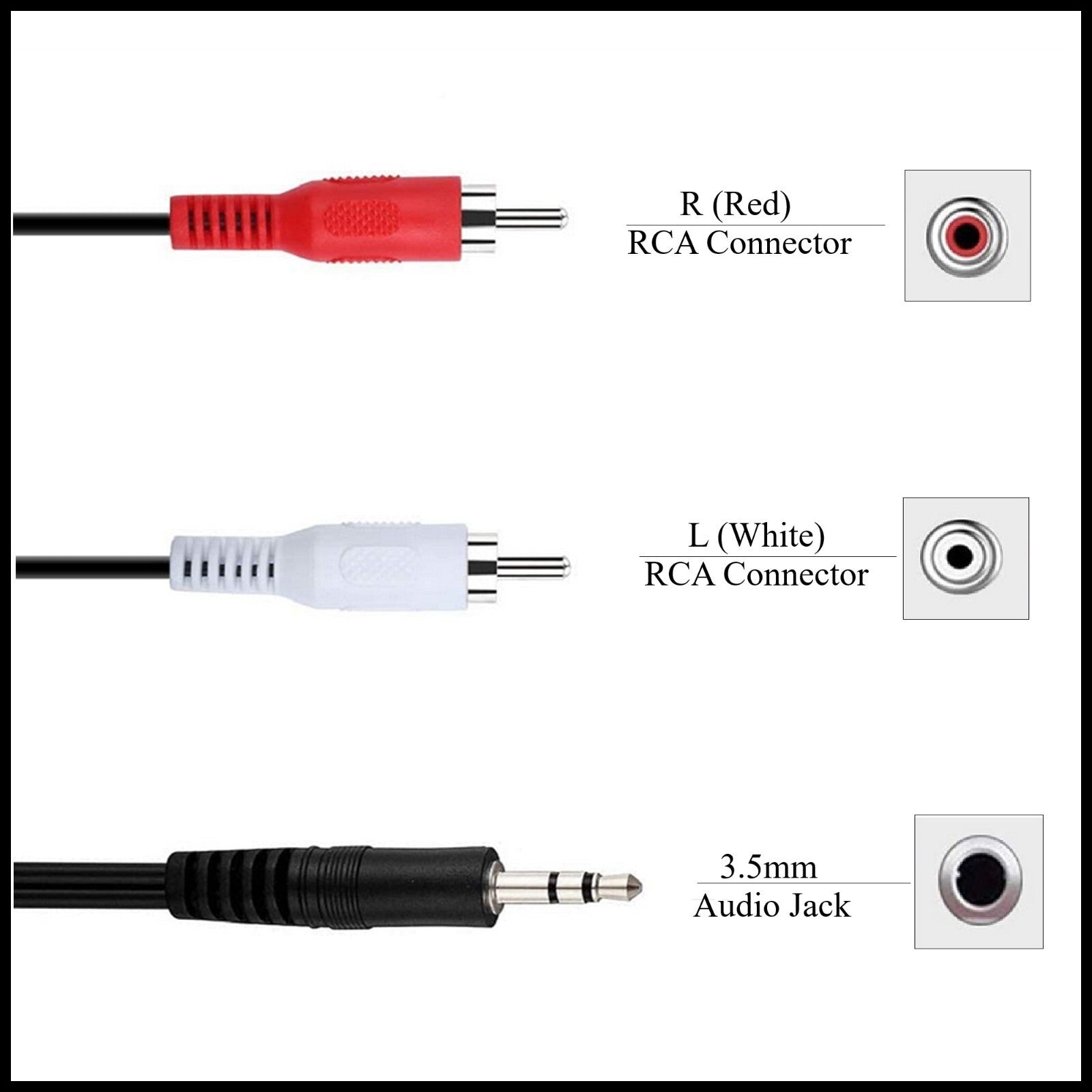 For AUX 3.5mm Headphone Connector Jack Male to 2Male RCA Mini Stereo Audio Cable