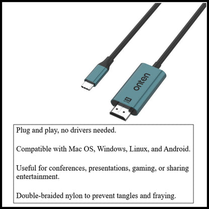 For Onten OTN-UC952 USB-C  to HDMI Cable Connector Adapter Screen Mirroring-1.8M