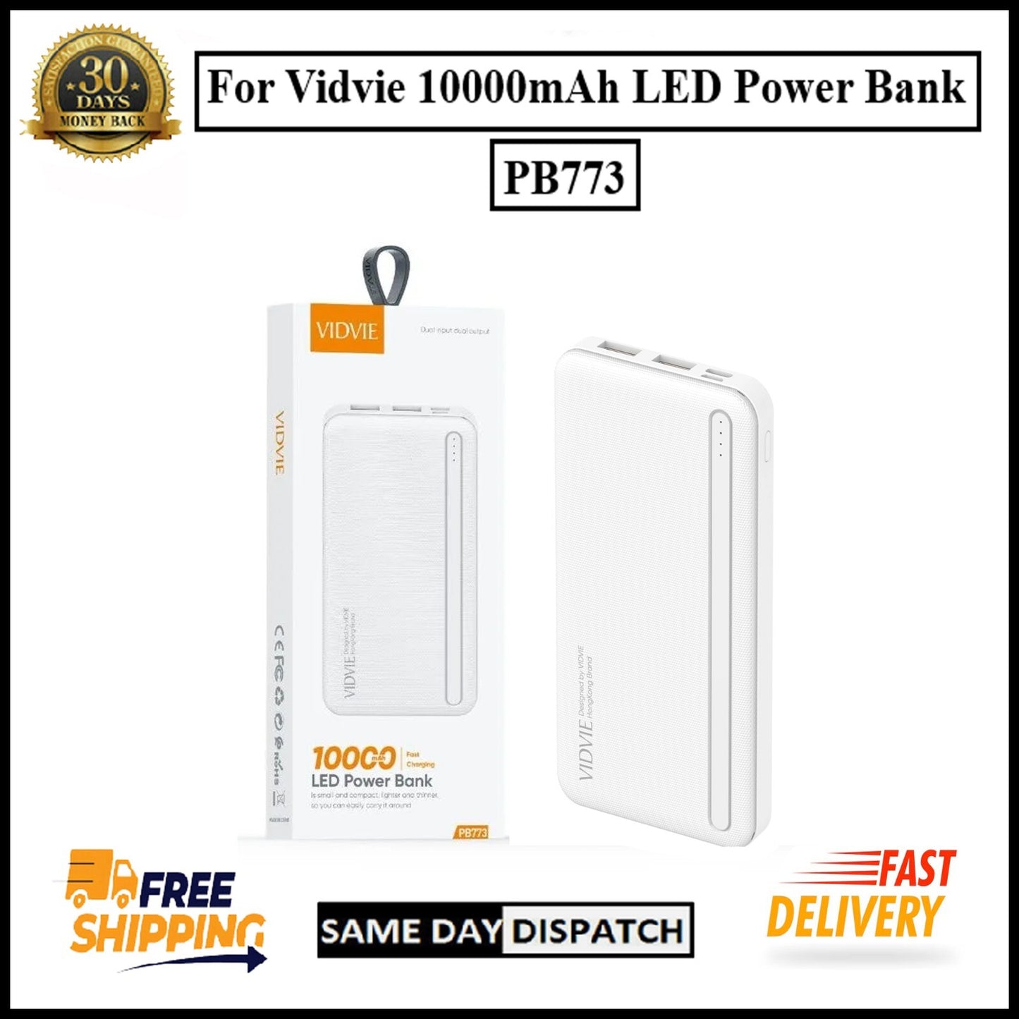 For Vidvie (PB773) 10000mAh LED Power Bank Fast Charging