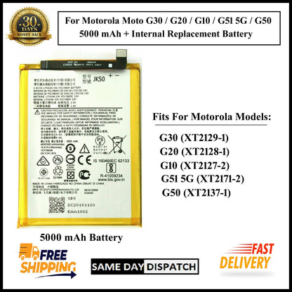 Motorola Moto G30/G20/G10/G51 5G/G50(JK50) 5000mAh+ Internal Replacement Battery