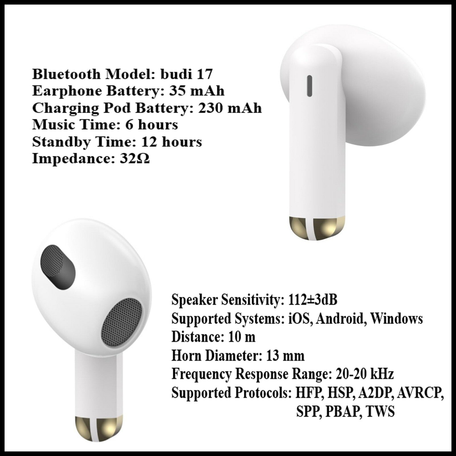 For Budi True Wireless Stereo Earphones