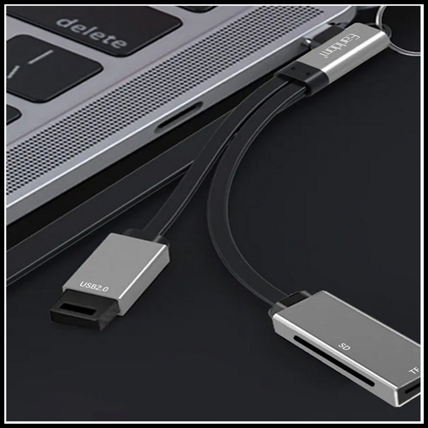 For Earldom USB-C Hub Card Reader 4-in-1 Extension Cable-2 USB Ports+ SD/TF Card