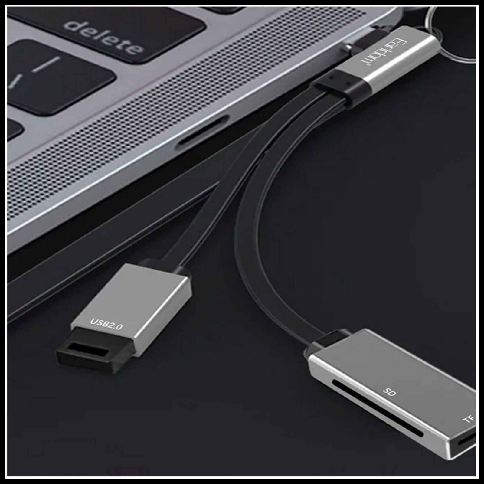 For Earldom USB-C Hub Card Reader 4-in-1 Extension Cable-2 USB Ports+ SD/TF Card