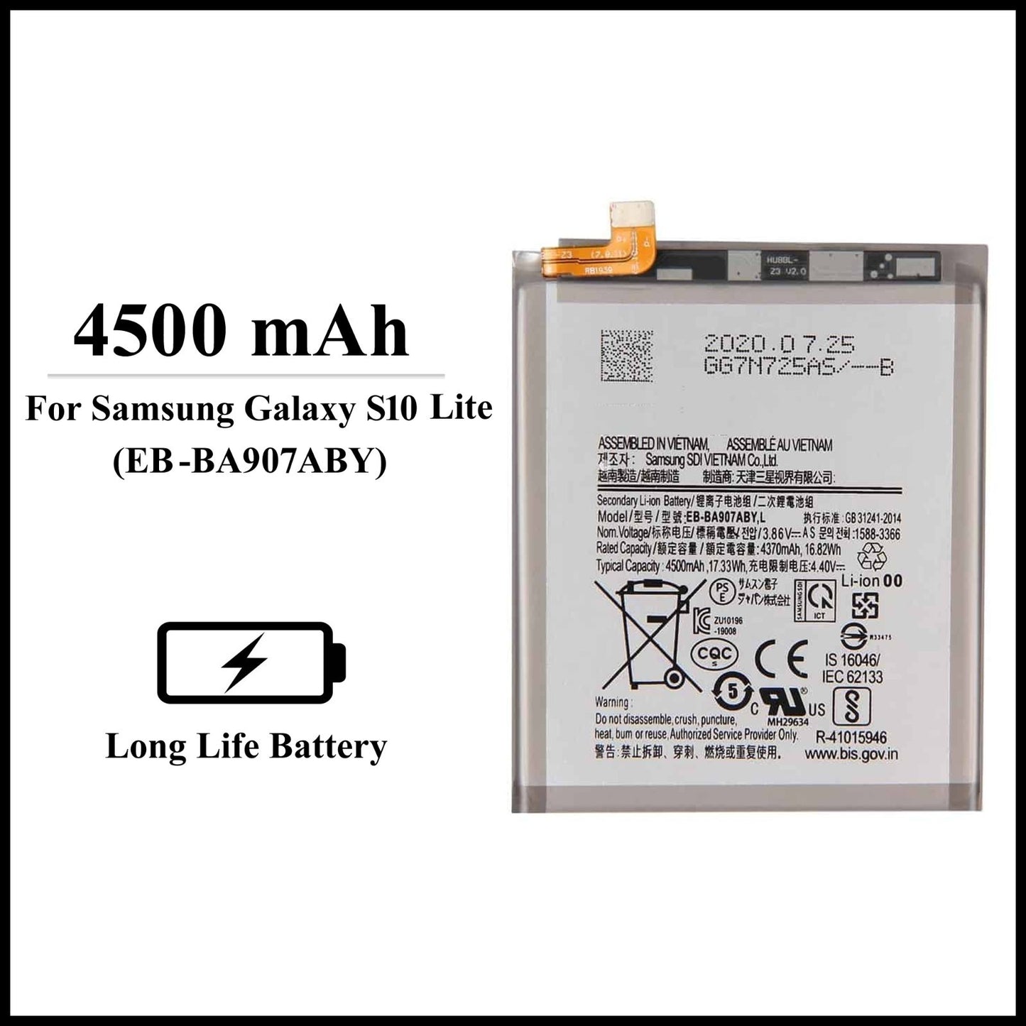 For Samsung Galaxy S10 Lite (SM-G770F) 4500mAh Internal Replacement Battery