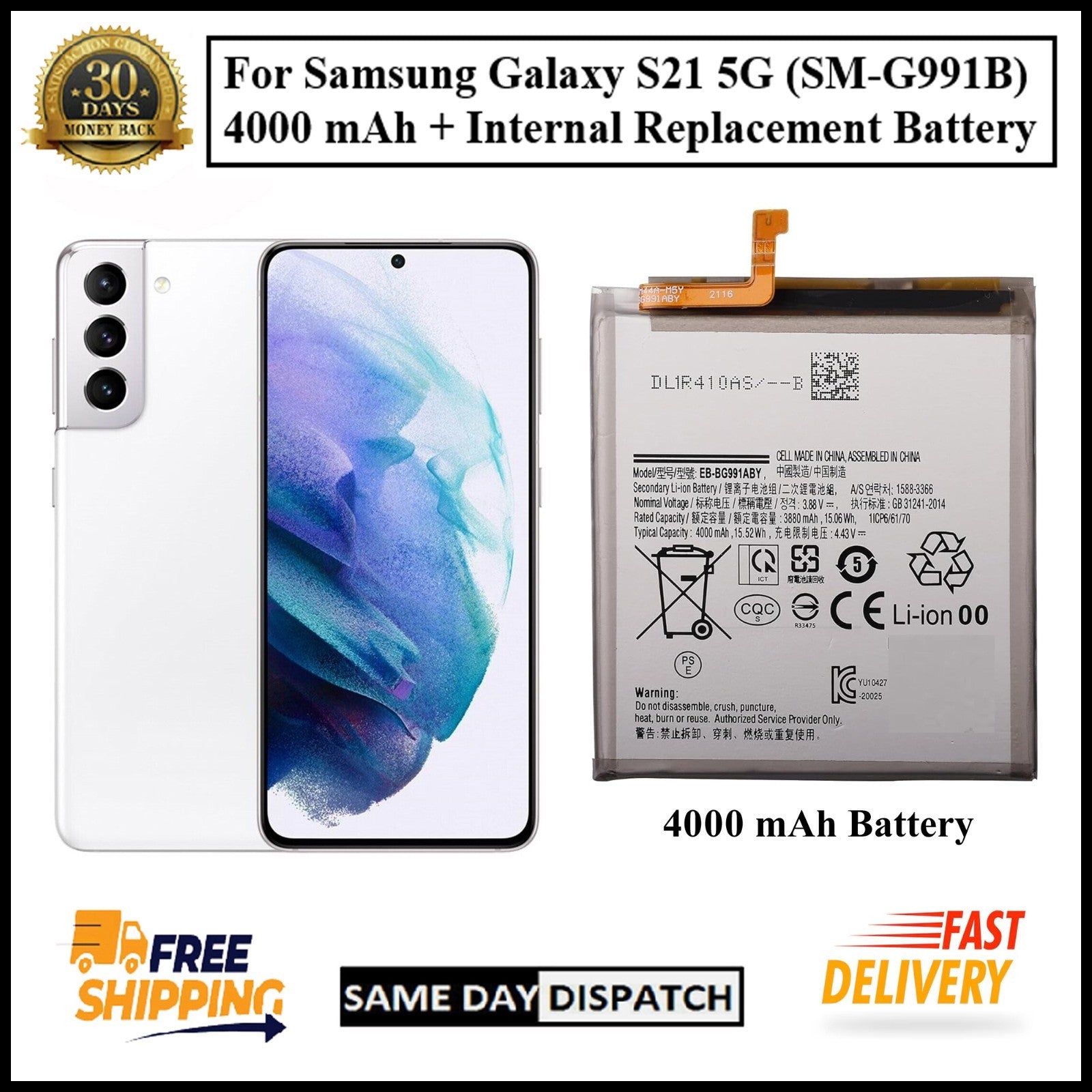 For Samsung Galaxy S21 5G ( SM-G991B ) 4000mAh+ Internal Replacement Battery
