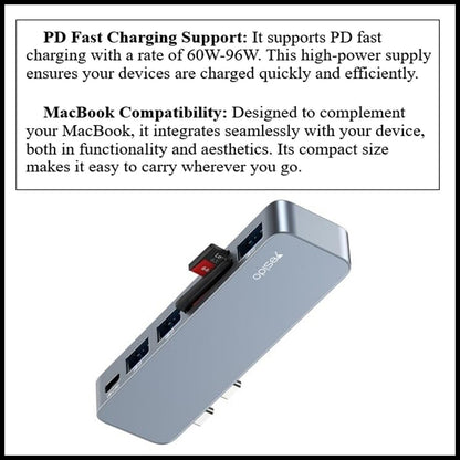 For Yesido HB10 6 in 1 USB-C Type-C Ports Hub Docking Station Adapter