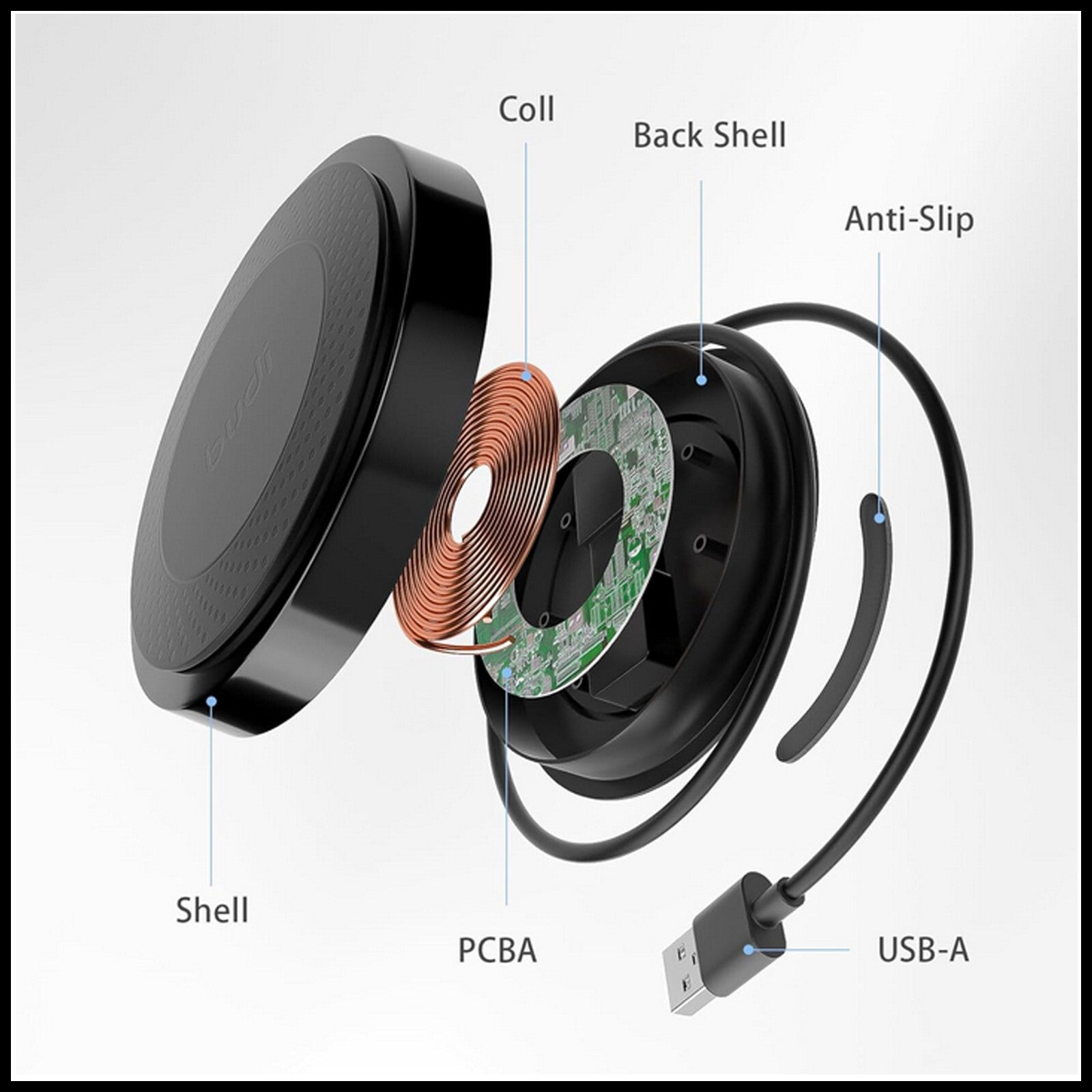 For Budi 10W Wireless Charger Pad For Mobile Devices-Qi Fast Charging USB