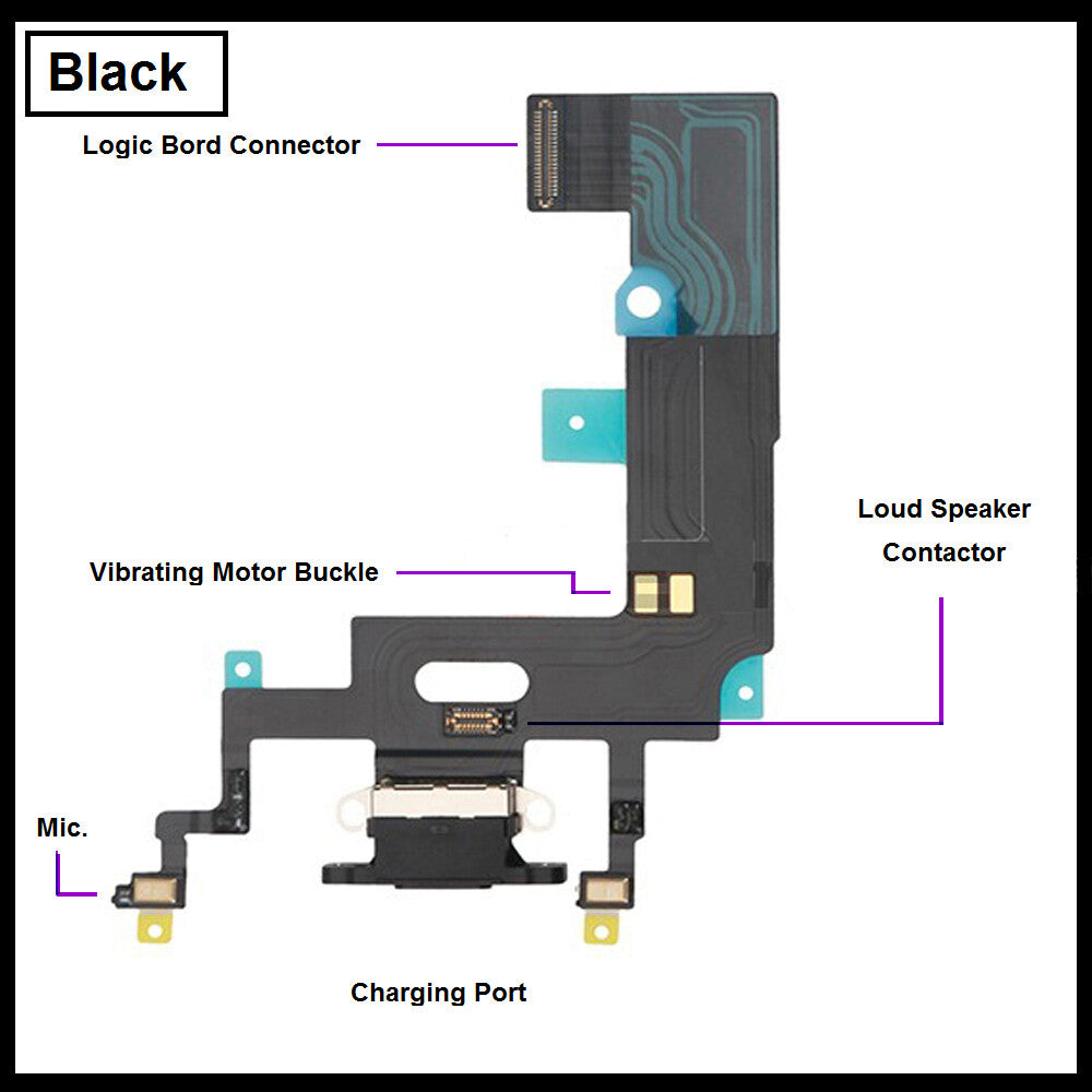 For  iPhone Genuine XR Charging Port Flex (Black/Grey/White) With Mic 
