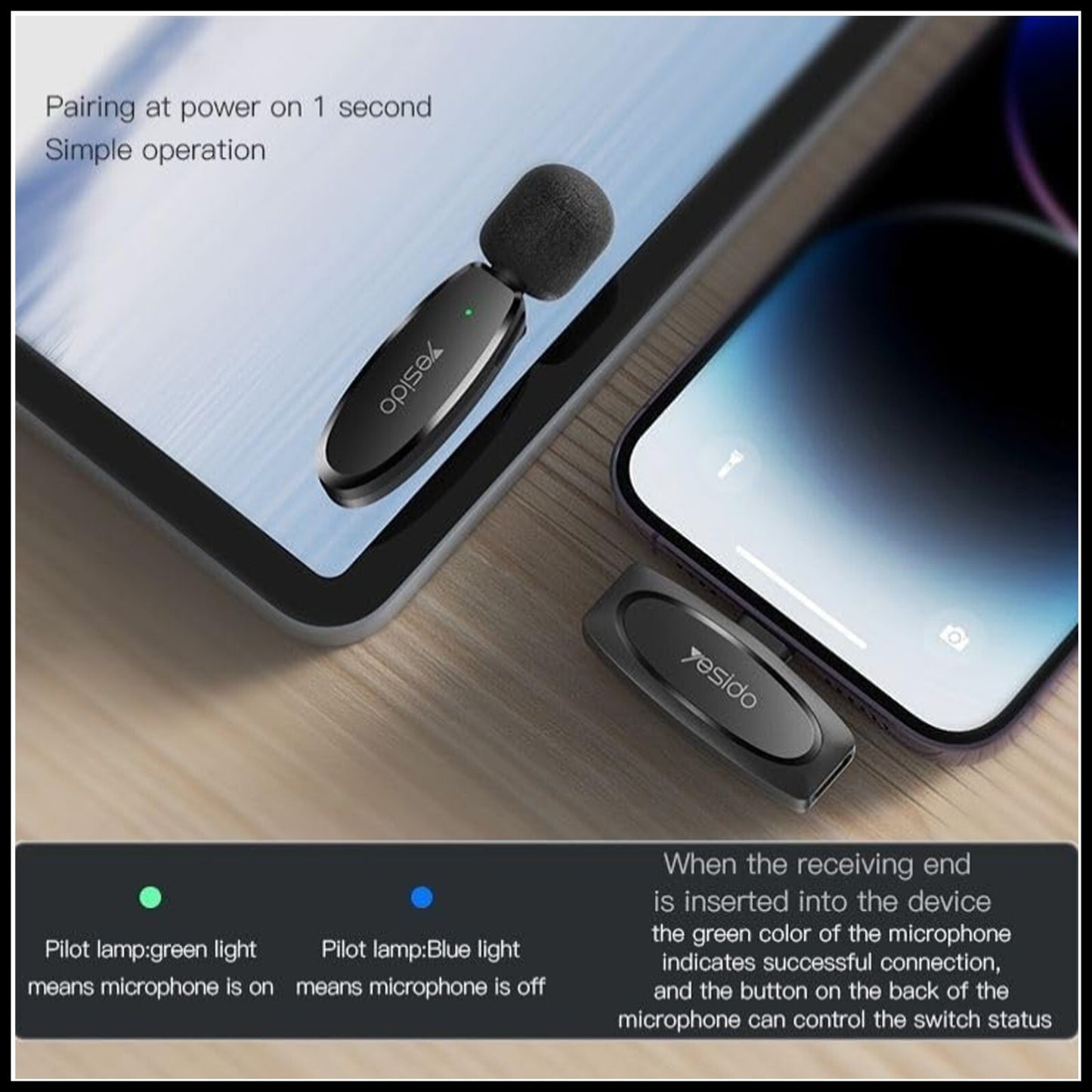 For YESIDO Lavalier Wireless For iPhone Lighting Microphone For Recording Vlog