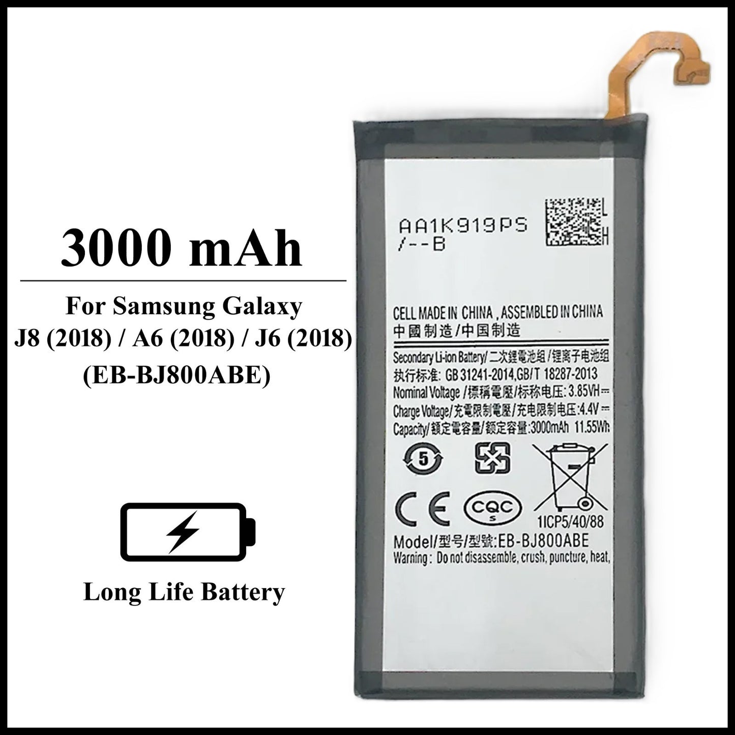 For Samsung Galaxy J8 /A6/J6(2018) / J810F 3000mAh+ Internal Replacement Battery