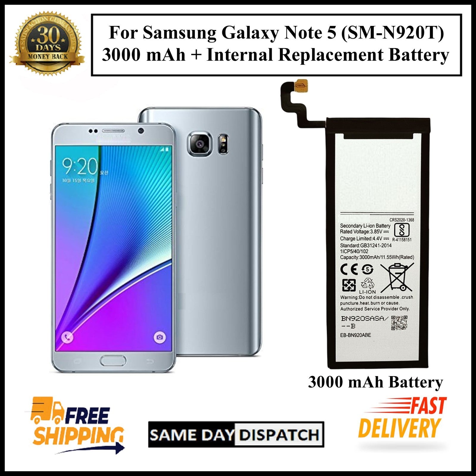 For Samsung Galaxy Note 5 ( SM-N920T ) 3000mAh+ Internal Replacement Battery