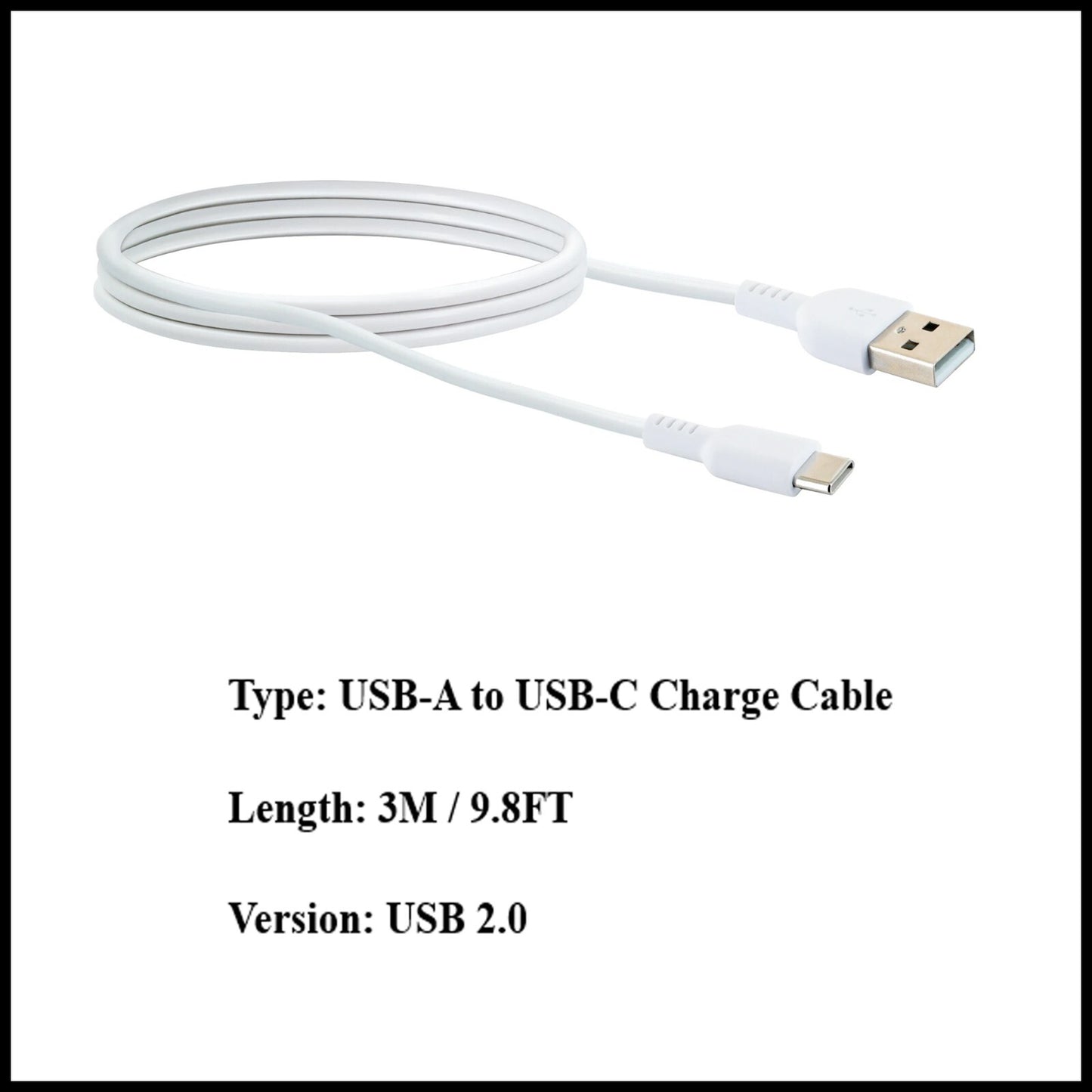 For Budi USB to Type C Fast Charging Cable 3M & For all Mobile Devices