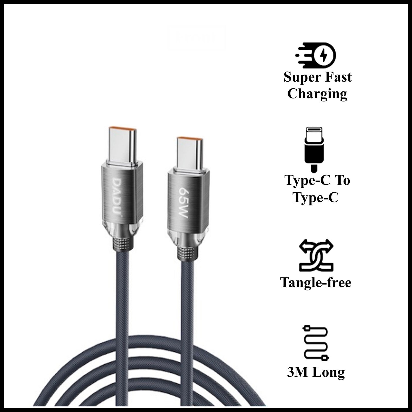 For Dadu 65W Type-C to Type-C Super Fast High Graded Charging Cable-3M