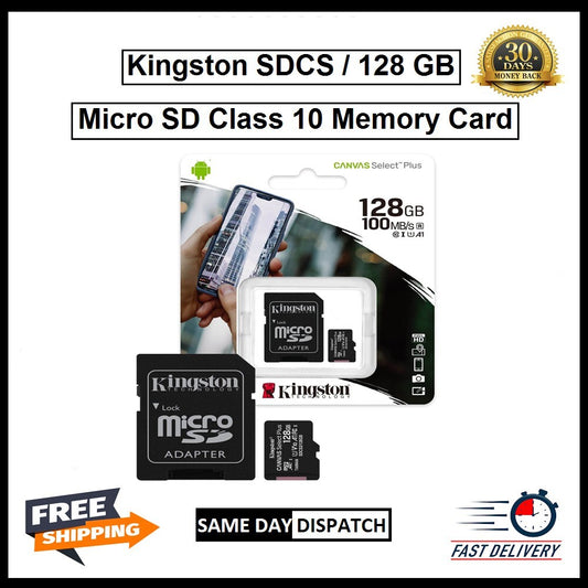 Kingston Micro SD 128 GB Memory Card & Adapter & Class 10 & A1
