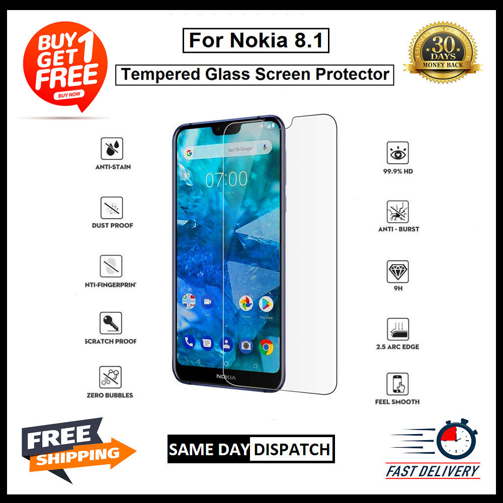 2X For Nokia 2.3/2.4/3.1/3.2/3.4/4.2/5.3/6.2/7.1/7.2/8.1Tempered Glass Protector