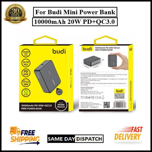 For Budi 10000mAh 20W PD+QC3.0 Mini Pocket Power Bank Fast Charging