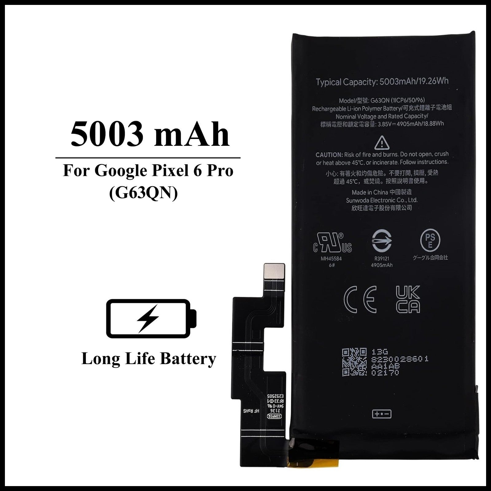 For Google Pixel 6 Pro (G63QN) 5003mAh+ Internal Replacement Battery
