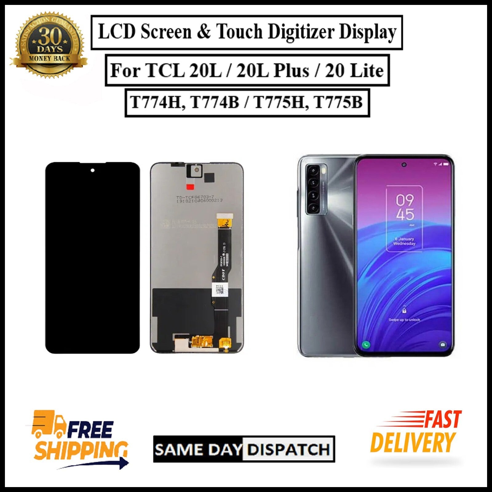 For TCL 20L/20L Plus/20 Lite/T774H T774B T775H T775B LCD Display Touch Digitizer